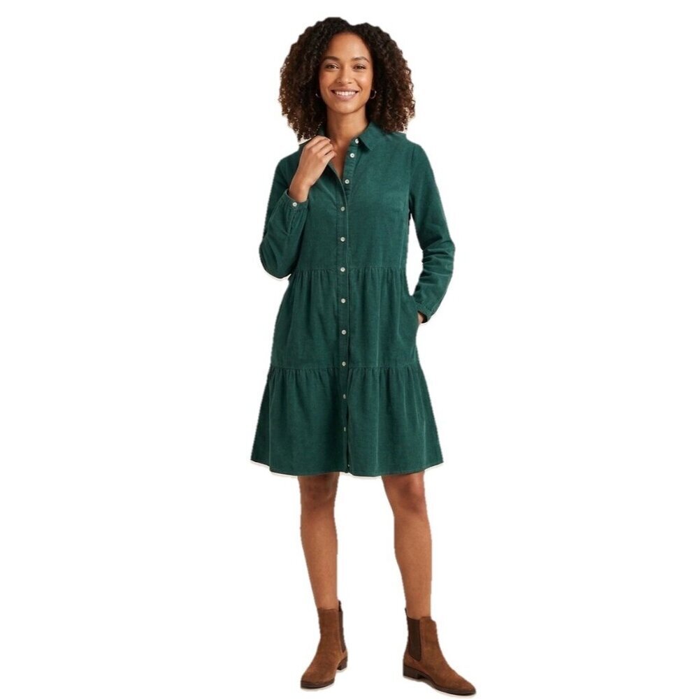 J.Crew Size 14 Hunter Green Corduroy Mini Shirt Dress NWT BK249
